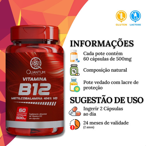 3 Potes Vitamina B12 Alta Concentração 414% Vd Kit 180 Cáps