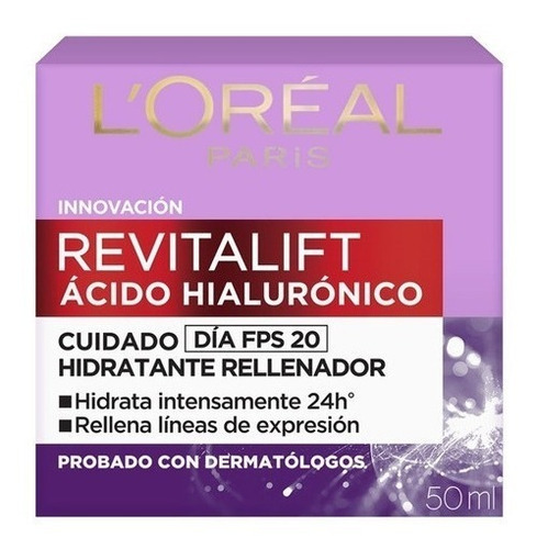 Imagen 1 de 1 de Crema de Dia FPS 20 L'Oréal Paris Revitalift Ácido Hialurónico día para todo tipo de piel de 50mL/50.5g 30+ años