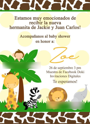 Invitacion Digital Imprimible De Baby Shower Safari (Usado)
