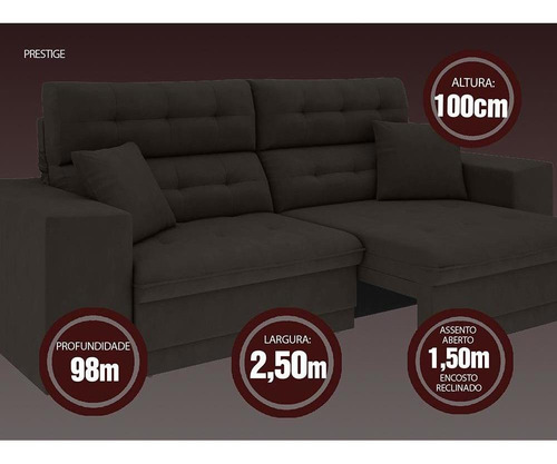 Sofá 5 Lugares Retrátil E Reclinável Prestige 2,50m Cor Chocolate