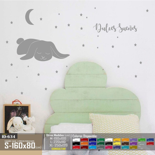 Vinilos Decorativos Conejo Durmiendo Dulces Sueños Estrellas