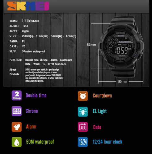 Relógio Masculino Esportivo Digital Skmei 1243 Prova D'água