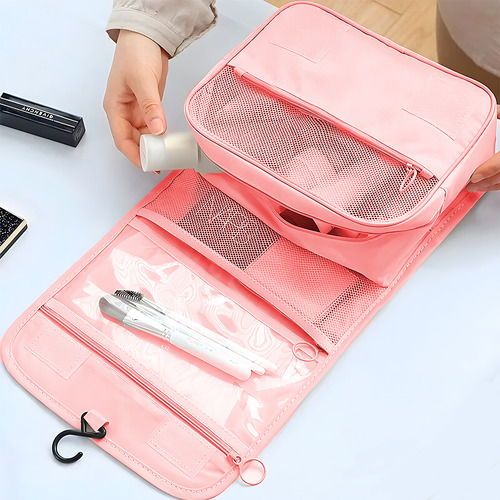 Bolsa Mochila Aseo Cosmetiquera Plegable Viaje Impermeable Color Rosa