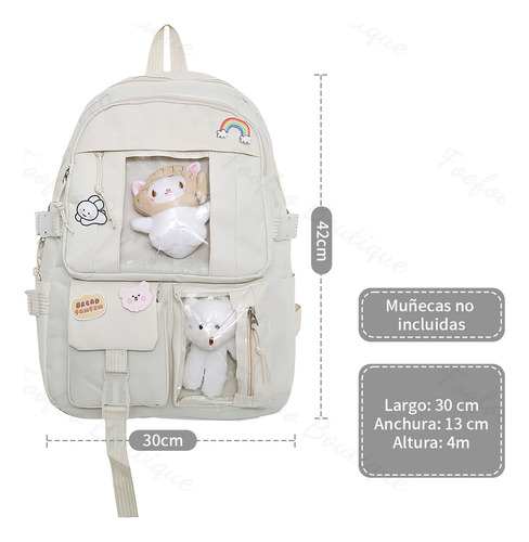 Mochila Escolar De Moda Casual Impermeable Gran Capacidad Foofoo Blanco