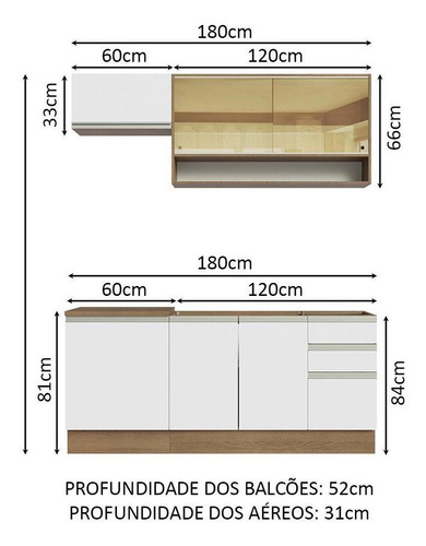 Mueble de Cocina Integral Madesa Glamy 180cm Marrón Blanco 08