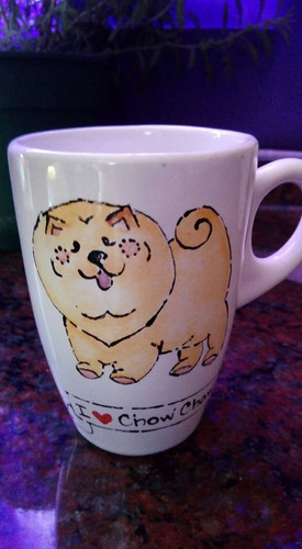 Taza Artesanal Chow Pintada A Mano