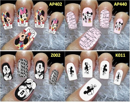 384 Películas Para Unhas 32 Cartelas Adesivos Mickey Minnie
