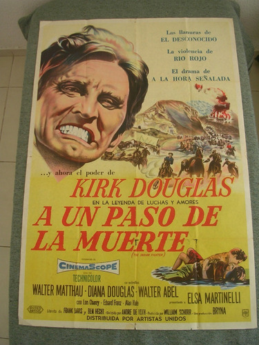 Antiguo Afiche Cine A Un Paso De La Muerte 1955 Kirk Douglas