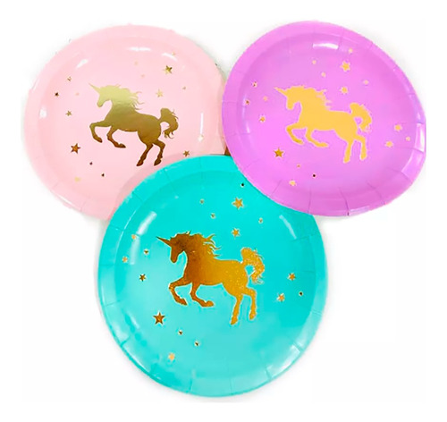 10 Platos Unicornio Colores Pastel - Descartables