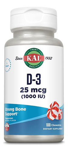 Kal D-3 1000 Iu Chewable Softgels Peppermint 100 Count Sabor Menta