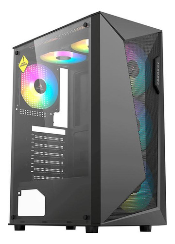 Gabinete Gamer Acegeek Atlas R338, Rainbow, Mid-Tower, Lateral de Vidro, Com 4 Fans, Preto