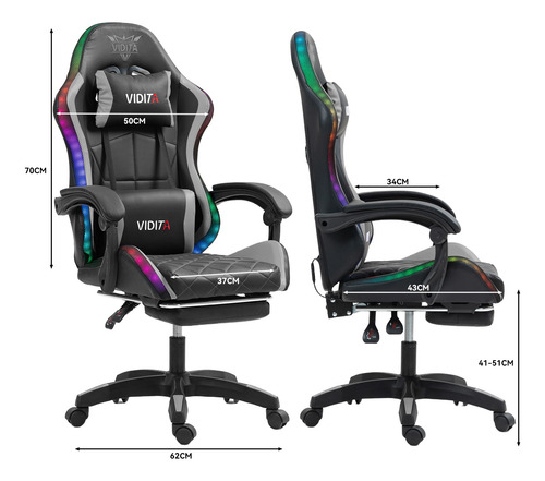 Silla Gamer Rgb Reclinable Con Masajeasdor Reposapiés Gris