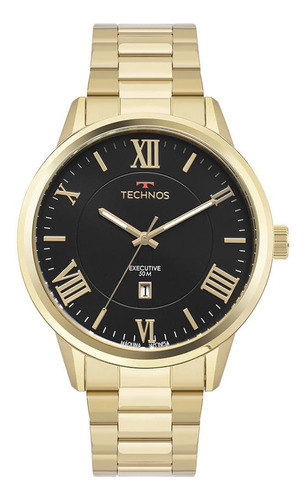 Relógio Technos Masculino Executive Dourado - 2115mty/1p Cor do fundo Preto
