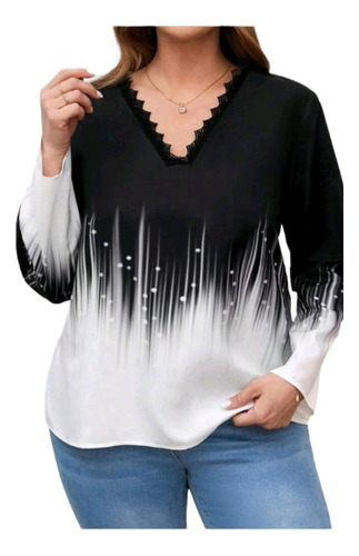 Blusa Plus Size De Poliéster, Hermoso Estampado, Talle Xxl 