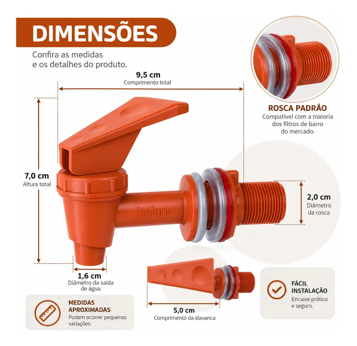 Torneira Para Filtro De Barro Stéfani - Marrom