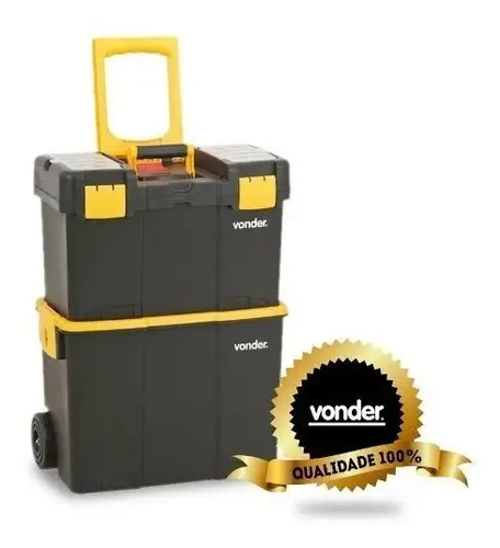 Caixa Plástica Com Rodas Para Ferramentas/multiuso - Vonder Cor Preto/Amarelo