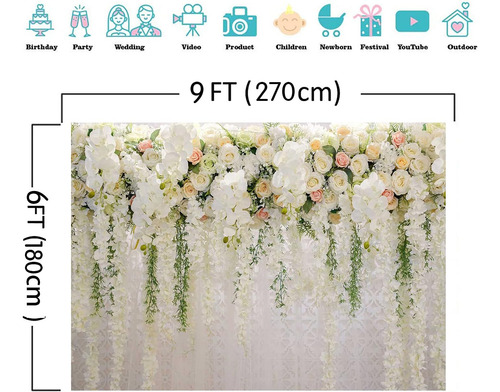 Fondo De Fotografia Con Tema Floral Rosa Blanca Wedd De 9 X