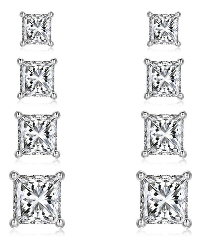 Juego De 4 Pares De Aretes De Plata De Ley 925 Con Circonita