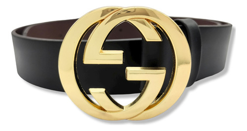 Cinturon Gg Moda Mujer Hombre Negro Liso Unisex G-invertida Color G Invertida Dorada Talla Xs (90cm)