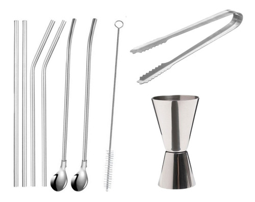 Pack Set Bartender Barman Tragos Jigger De Acero Inox Pinza