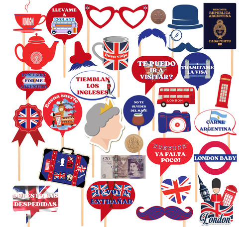 Kit Imprimible Viaje Despedida Inglaterra Props Divertidos!