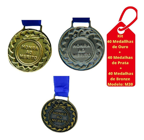 Kit C/40 Medalha Ouro+40 Medalha Prata+40 Medalha Bronze M30