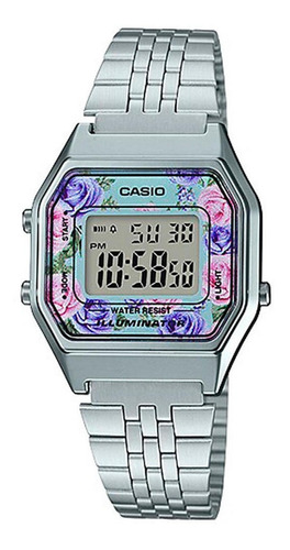Reloj Casio Digital Dama La-680wa-2c Color de la correa Plateado Color del bisel Plateado Color del fondo Negro