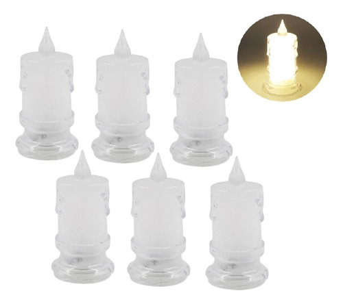 Kit 6 Velas Transparente Luz Led Eletrônica Decoração 9cm