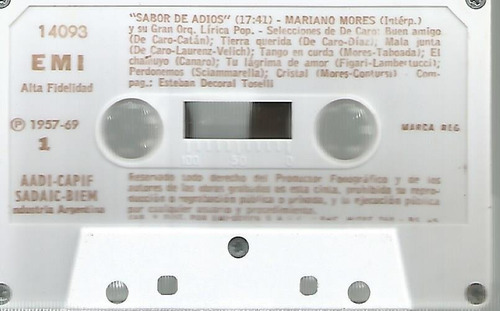 K7 - Mariano Mores - Sabor De Adios - Gran Orquesta - Import (Usado)