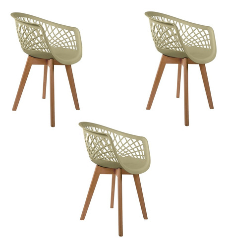  3 Cadeiras Web Cloe Clarice Base Wood - Artiluminacao 