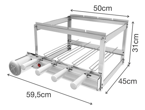 Gira Grill Churrasqueira Inox 4 Espetos + 2 Grelhas + Brinde