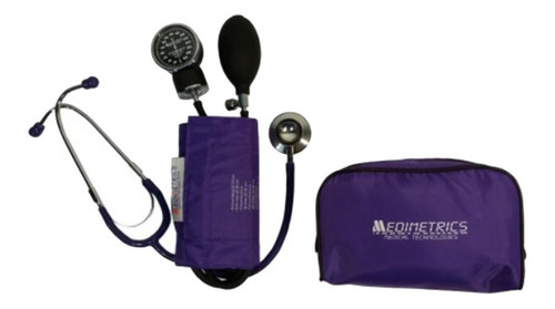 Kit Baumanómetro Medimetrics Con Estetoscopio Doble Color Violeta