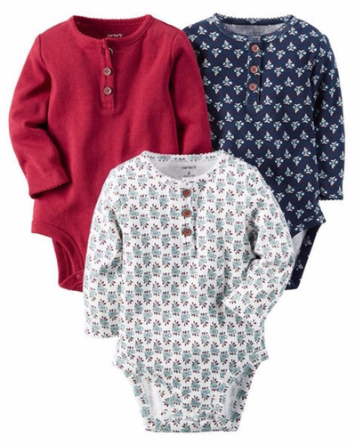 Pack X3 Bodies Manga Larga Bebe Carters  Mvd Kids