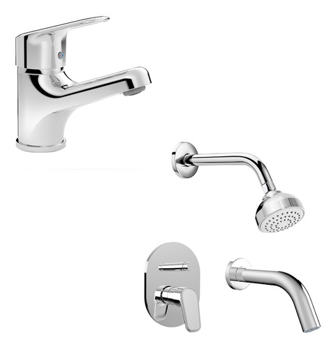 Griferia Combo Lavatorio Y Ducha Embutir Roca Coral