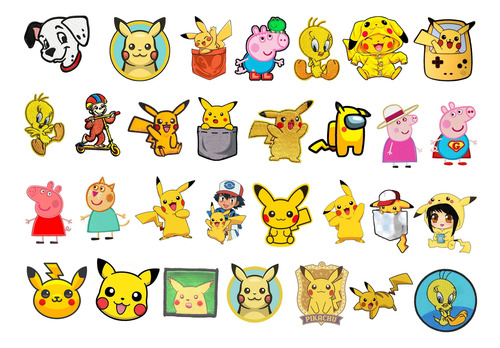 Goku Pikachu Pepa Piolín 30 Stickers Parches Lavables #70