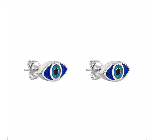 Arete Broquel Plata 925 Ojo Opalo Azul Mujer Agálea