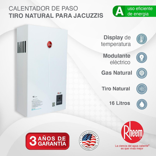 Calentador Para Jacuzzi 16lt Gas Natural Tiro Natural Rheem