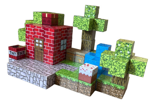 Bloco Magnético Minecraft Pomar Promoção 128 Peças 4 Bonecos 108 Minecraft Floresta