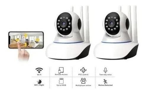 Pack X2 Camaras Ip Wifi Hd Vision Nocturna 360°