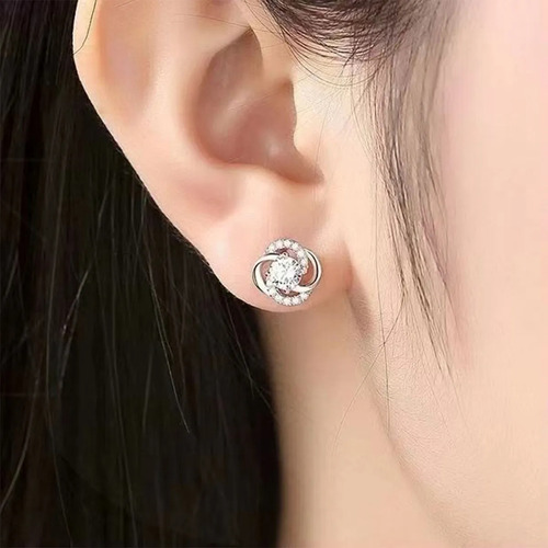 Aretes Mujer De Plata 925 Flor Zirconia Pendientes Regalo