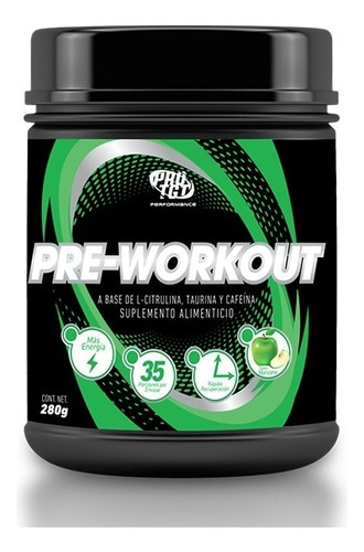 Protgt Preworkout Arginina, Creatina 280g 35 Servs Sabor Manzana Verde