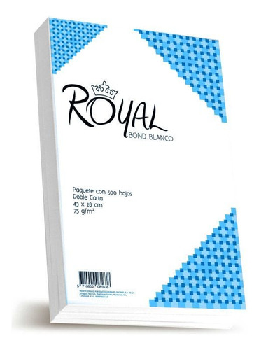 Bond Blanco Royal Doble Carta 43 X 28 Cm 75 Gms. Bco.94%
