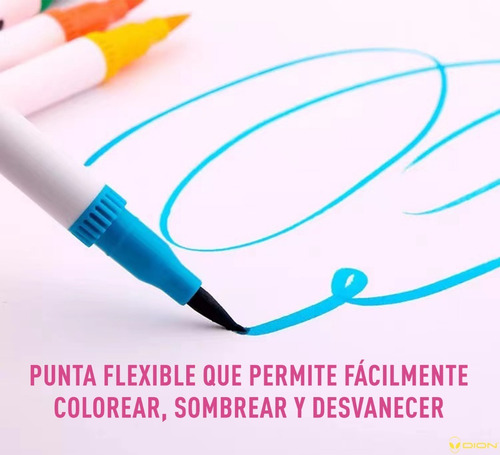 Imagen 4 de 8 de Marcadores Plumones Punta Pincel Doble Punta Dion 60 Colores