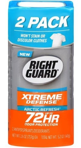 Right Guard Xtreme Defense Sin Aluminio Barra 74grs. 2pack