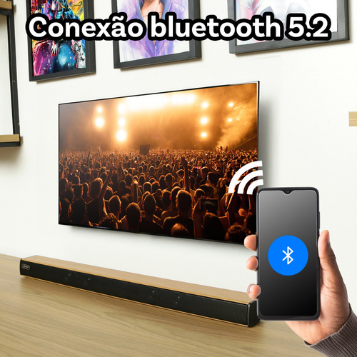 Home Theater Soundbar Caixa De Som Bluetooth Conexões HDMI Óptico Digital Auxiliar P2 ou RCA Rádio Fm Integrado 60w Com Controle Remoto Acompanha Régua Com Filtro e Fusível de Proteção Brinde