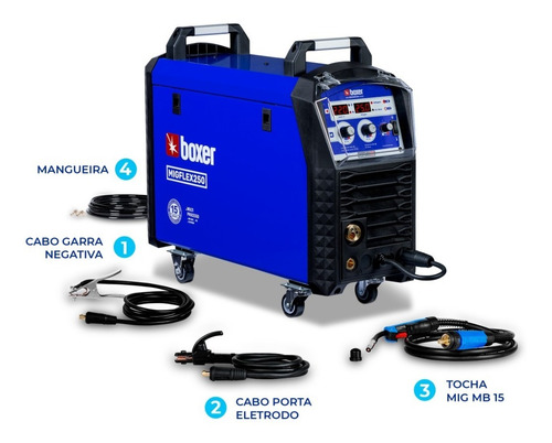 Imagem 2 de 10 de Máquina De Solda Inverter Boxer Migflex 250 Azul 220v