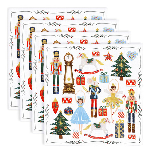 Set De 4 Servilletas De Tela Cascanueces Navidad Acuarela...