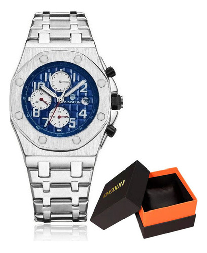 Reloj Cronógrafo Luminoso Kimsdun 1222a De Acero Inoxidable Fondo Silver/blue