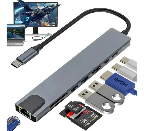 Hub USB C Multipuerto 8 en 1 con HDMI 4K y Carga Rápida PD100W para MacBook y iPad