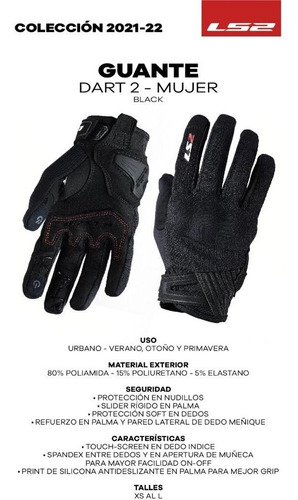 Imagen 4 de 7 de Guantes Moto Cortos Ls2 Dart 2 Mujer Negro